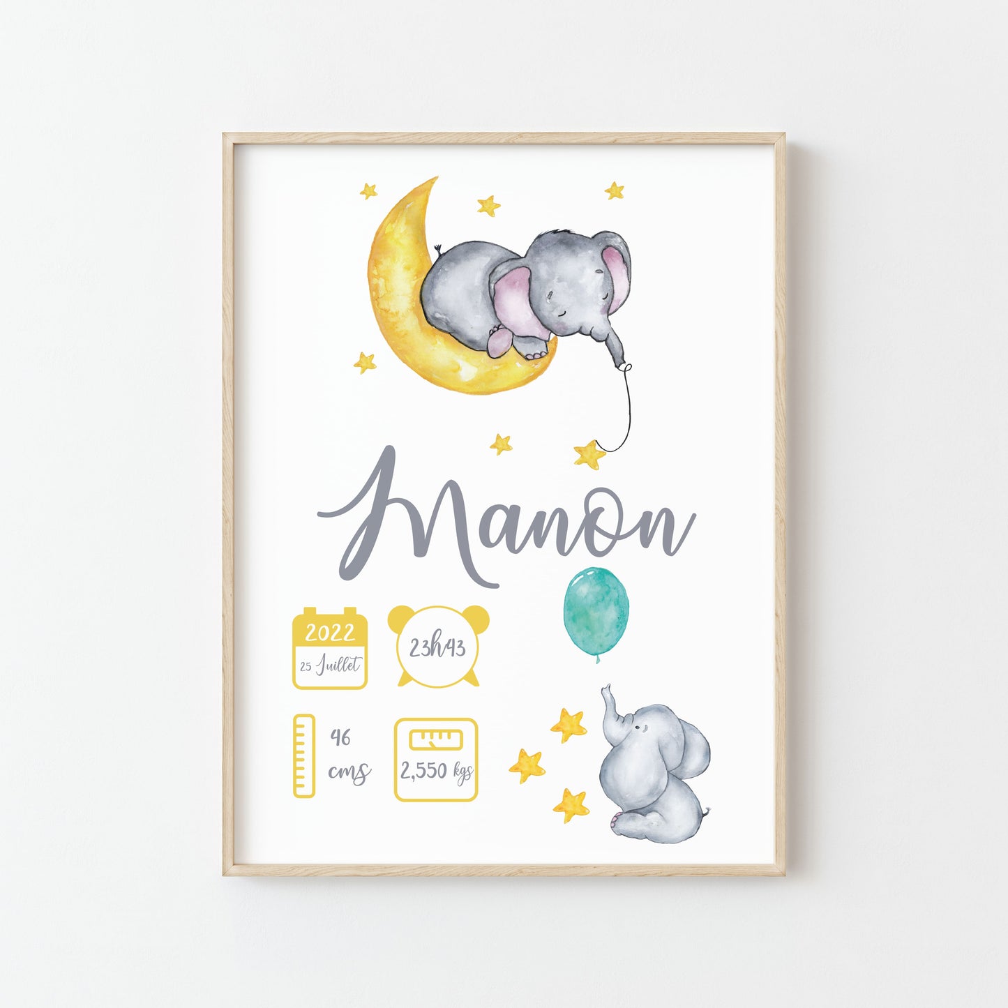 AFFICHE DE NAISSANCE PERSONNALISÉE "ÉLÉPHANT"