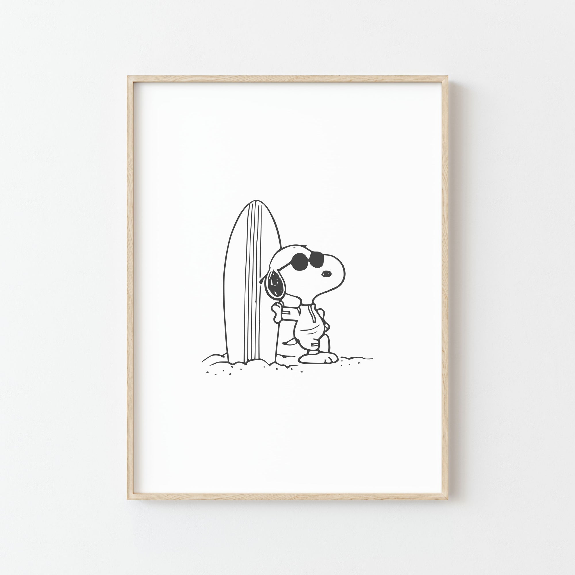 Affiche de Snoopy Surfeur en Noir & Blanc