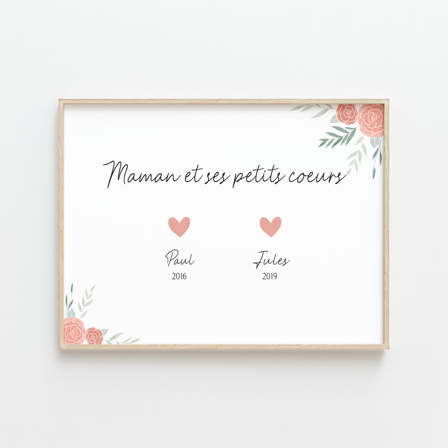 cadeau fete des meres affiche personnalisee maman coeurs roses aquarelle