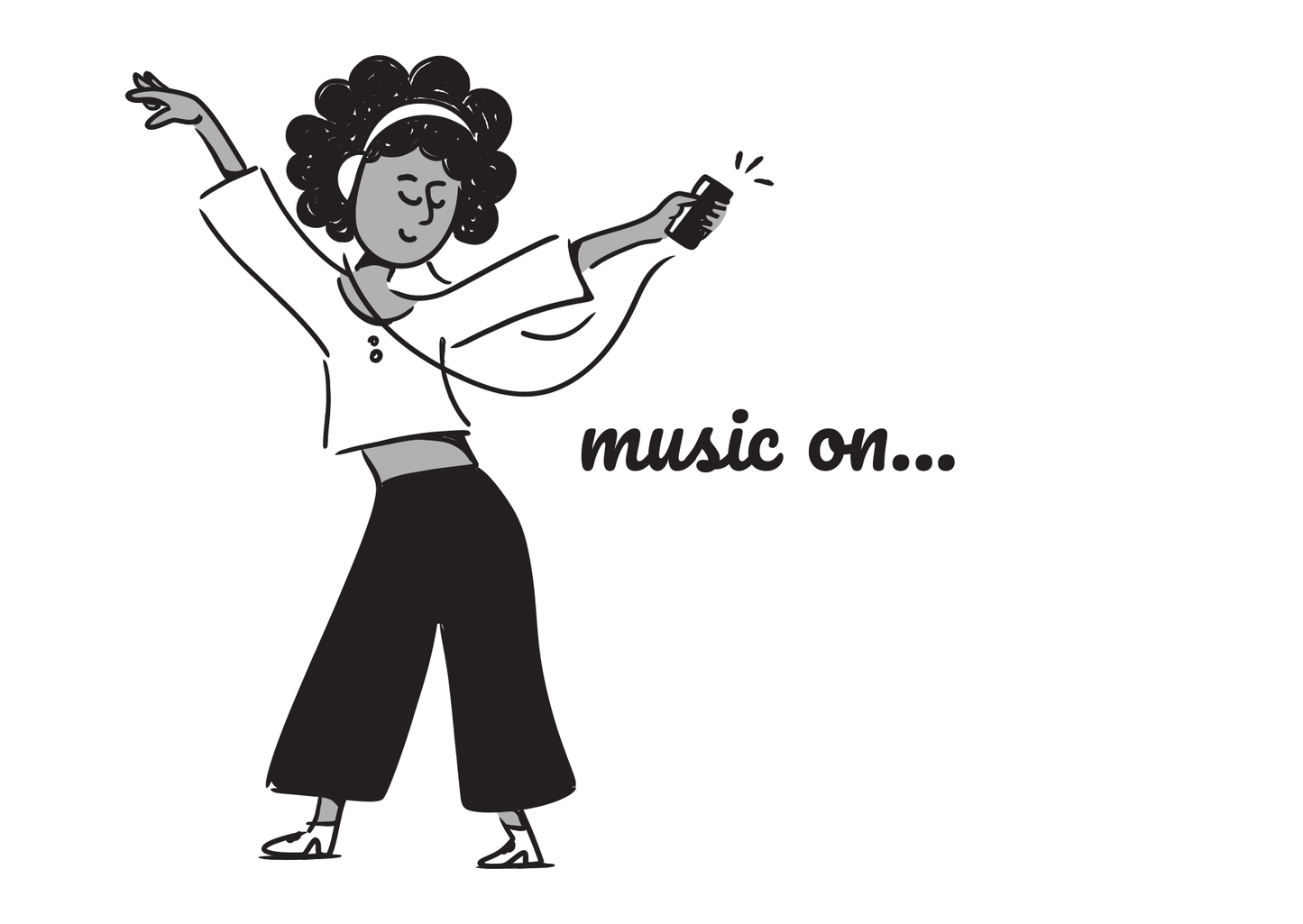 "Music On..." – Affiche Femme Dansante Minimaliste | Style Noir et Blanc