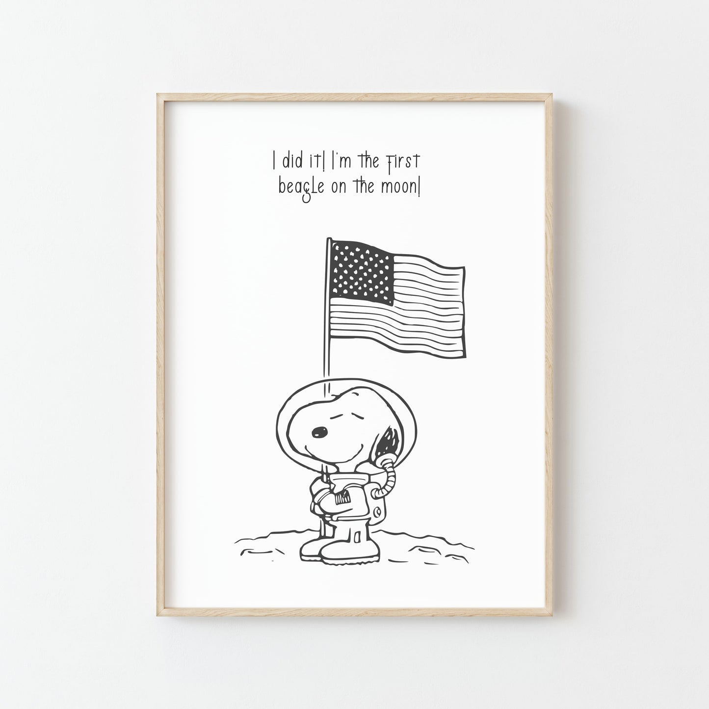 Affiche Snoopy sur la Lune - Un décor humoristique en noir et blanc