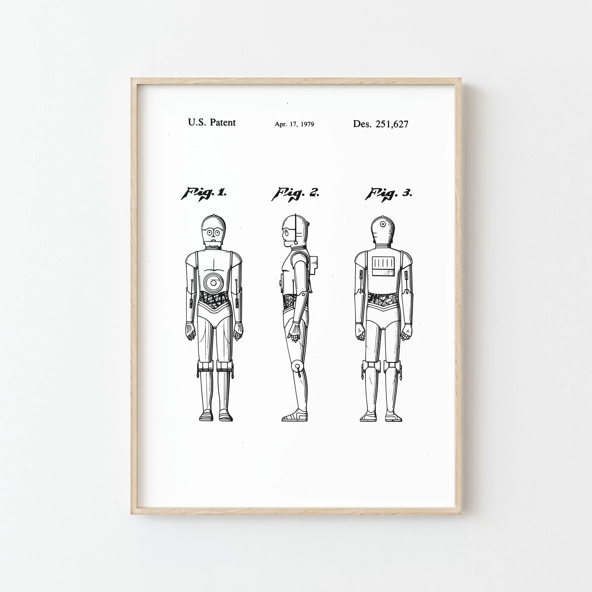 Affiche Robot 1 - Dessin de brevet original en noir et blanc