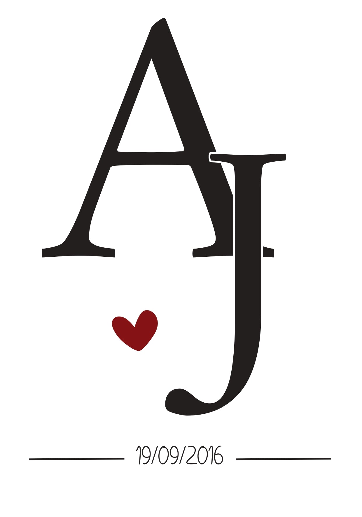 detail affiche nos initiales typographie minimaliste coeur date personnalisee