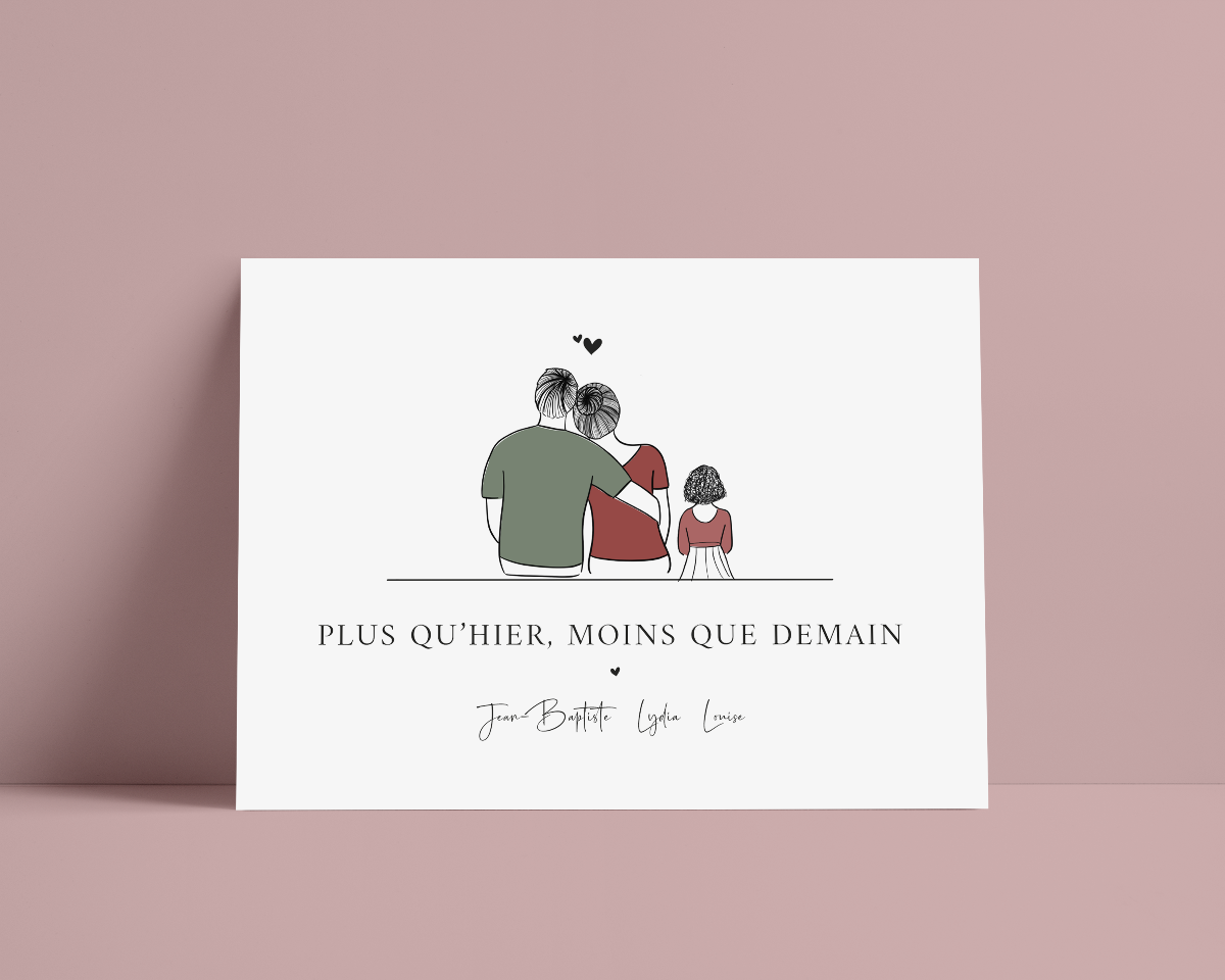 AFFICHE PORTRAIT DE FAMILLE DE DOS PERSONNALISABLE (jusqu'à 12 personnes)