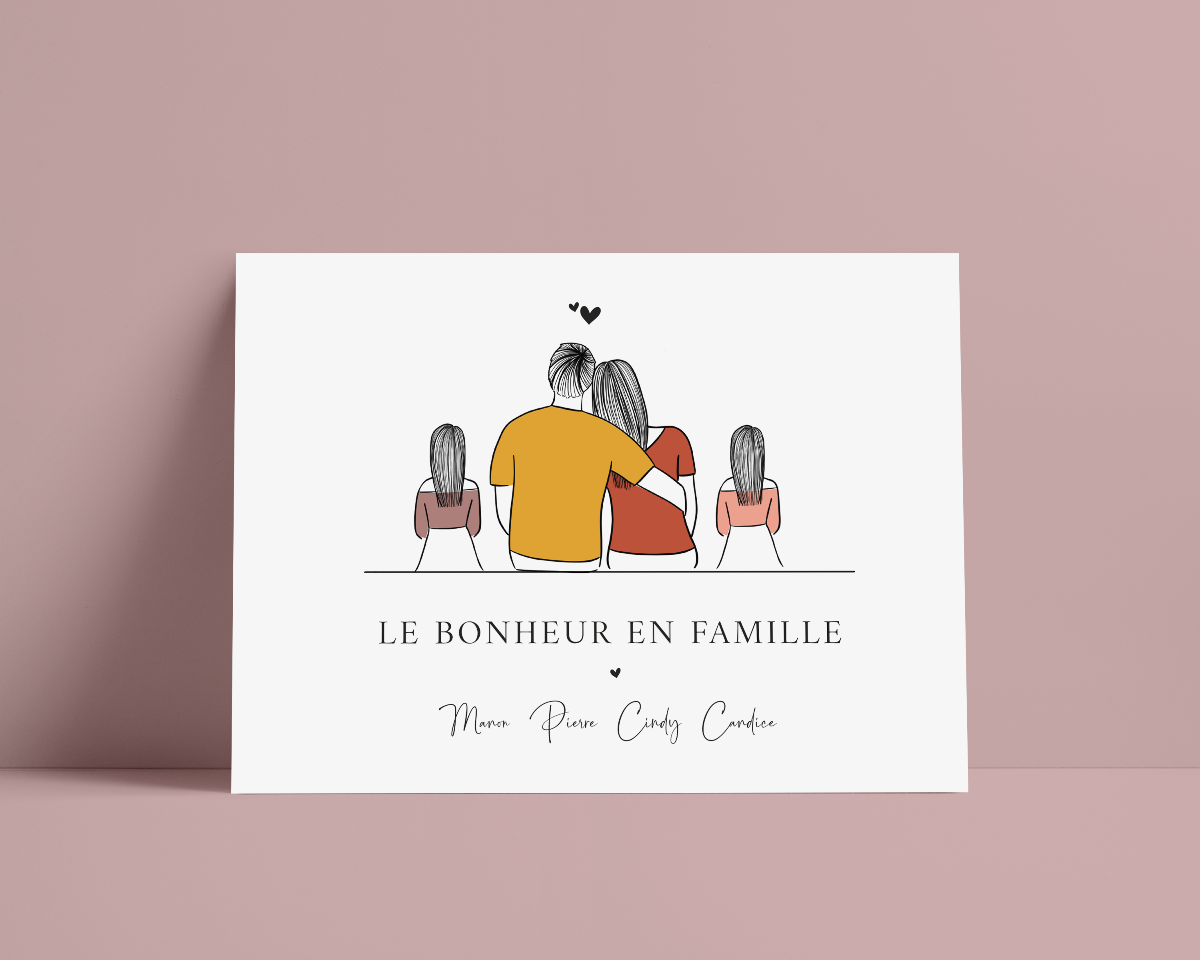 AFFICHE PORTRAIT DE FAMILLE DE DOS PERSONNALISABLE (jusqu'à 12 personnes)