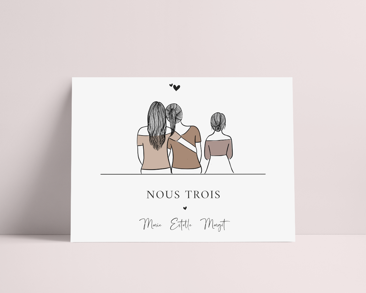 AFFICHE PORTRAIT DE FAMILLE DE DOS PERSONNALISABLE (jusqu'à 12 personnes)