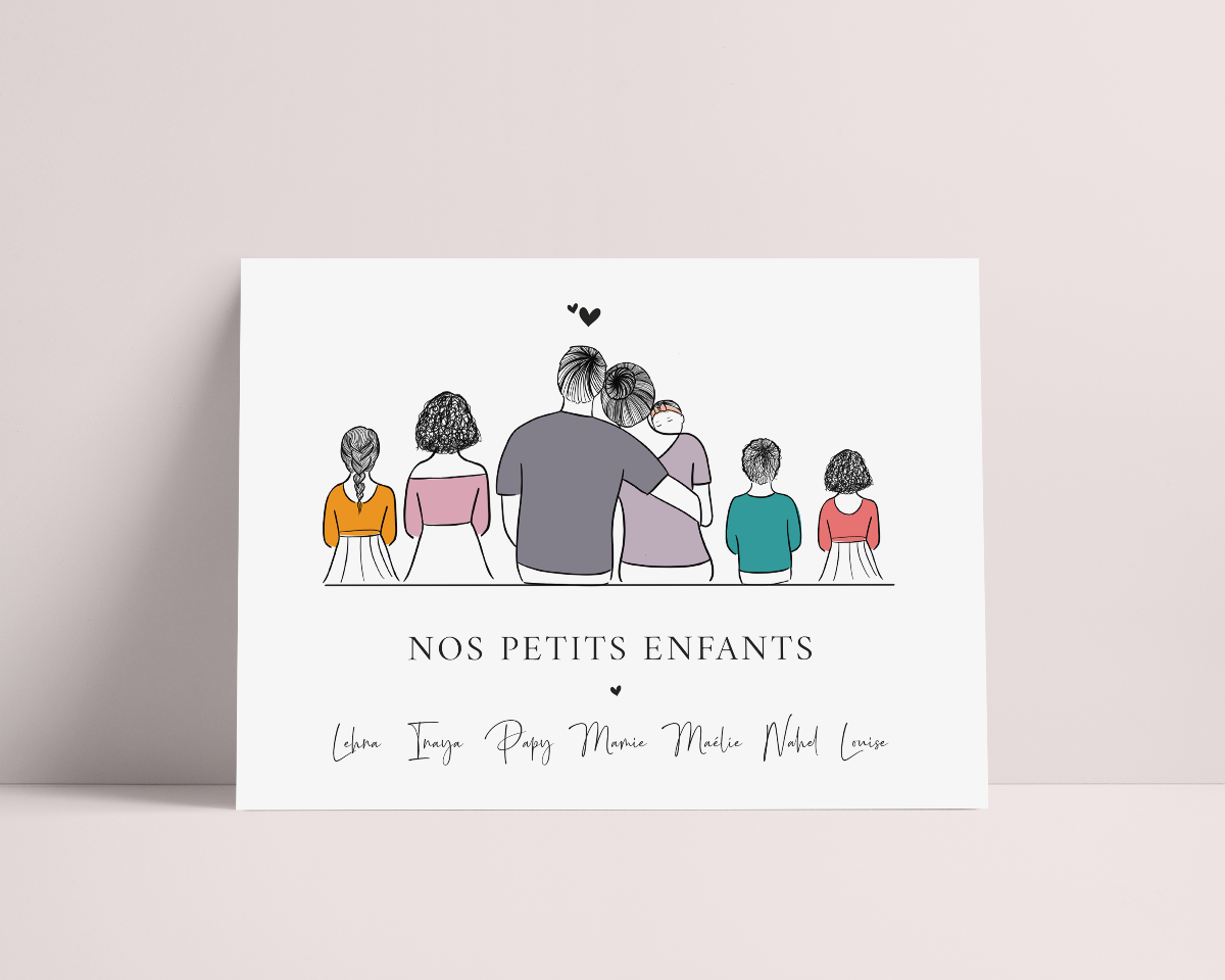 AFFICHE PORTRAIT DE FAMILLE DE DOS PERSONNALISABLE (jusqu'à 12 personnes)