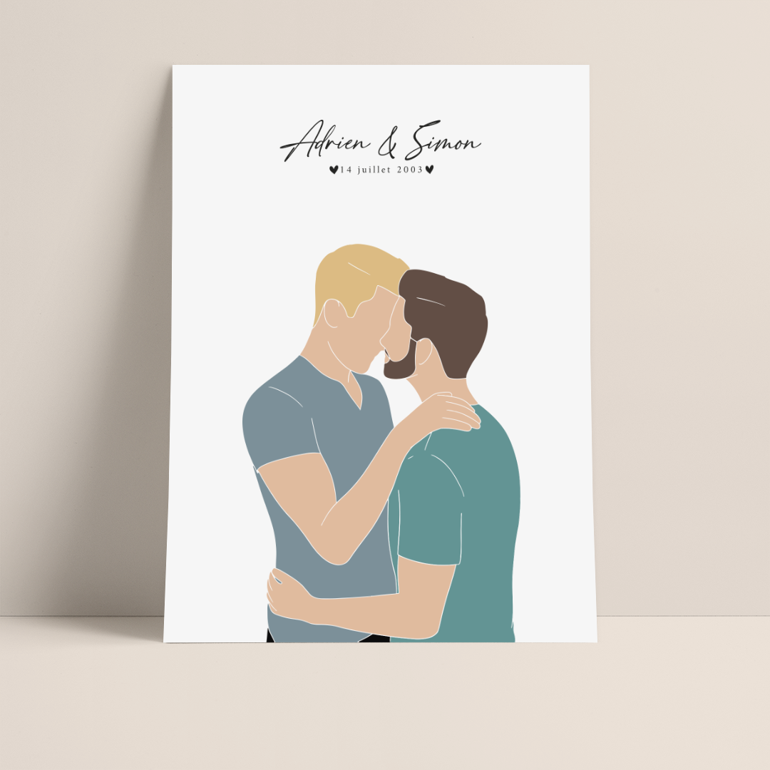 AFFICHE PERSONNALISÉE COUPLE D'HOMMES : UN CADEAU D'AMOUR UNIQUE