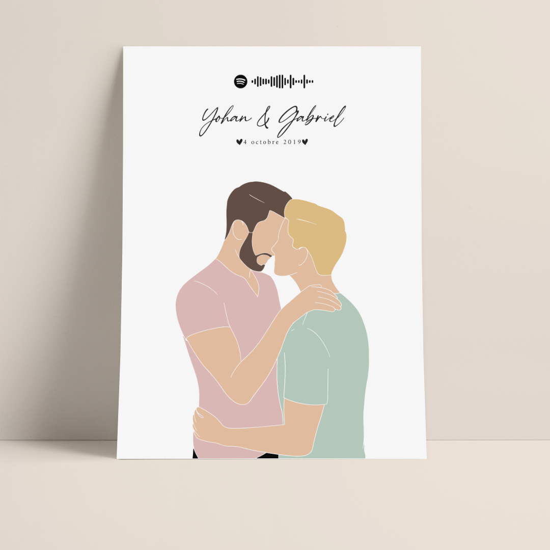 AFFICHE PERSONNALISÉE COUPLE D'HOMMES : UN CADEAU D'AMOUR UNIQUE