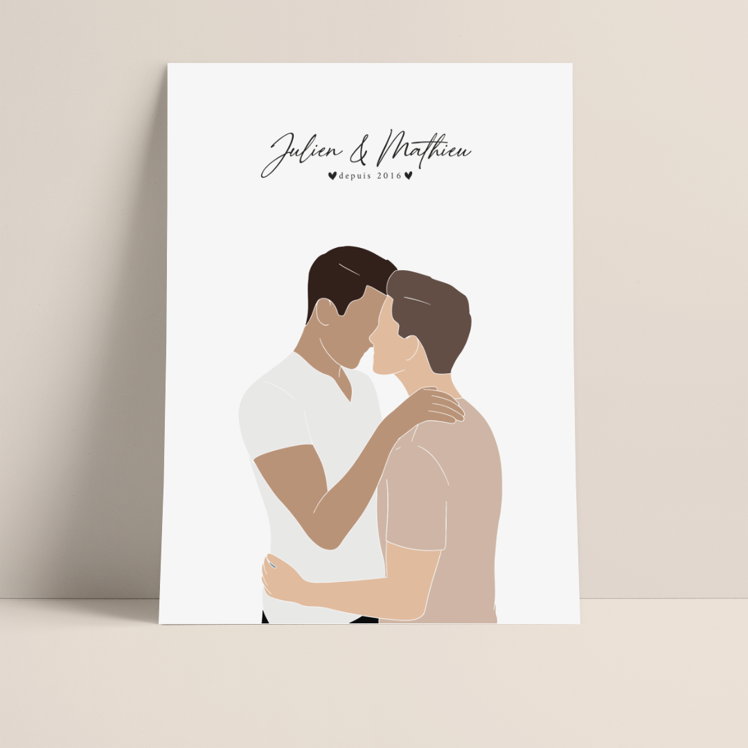 AFFICHE PERSONNALISÉE COUPLE D'HOMMES : UN CADEAU D'AMOUR UNIQUE