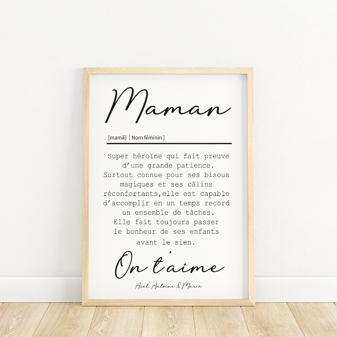 AFFICHE DEFINITION MAMAN avec ou sans touche métallisée ( Rose Gold ou Doré )