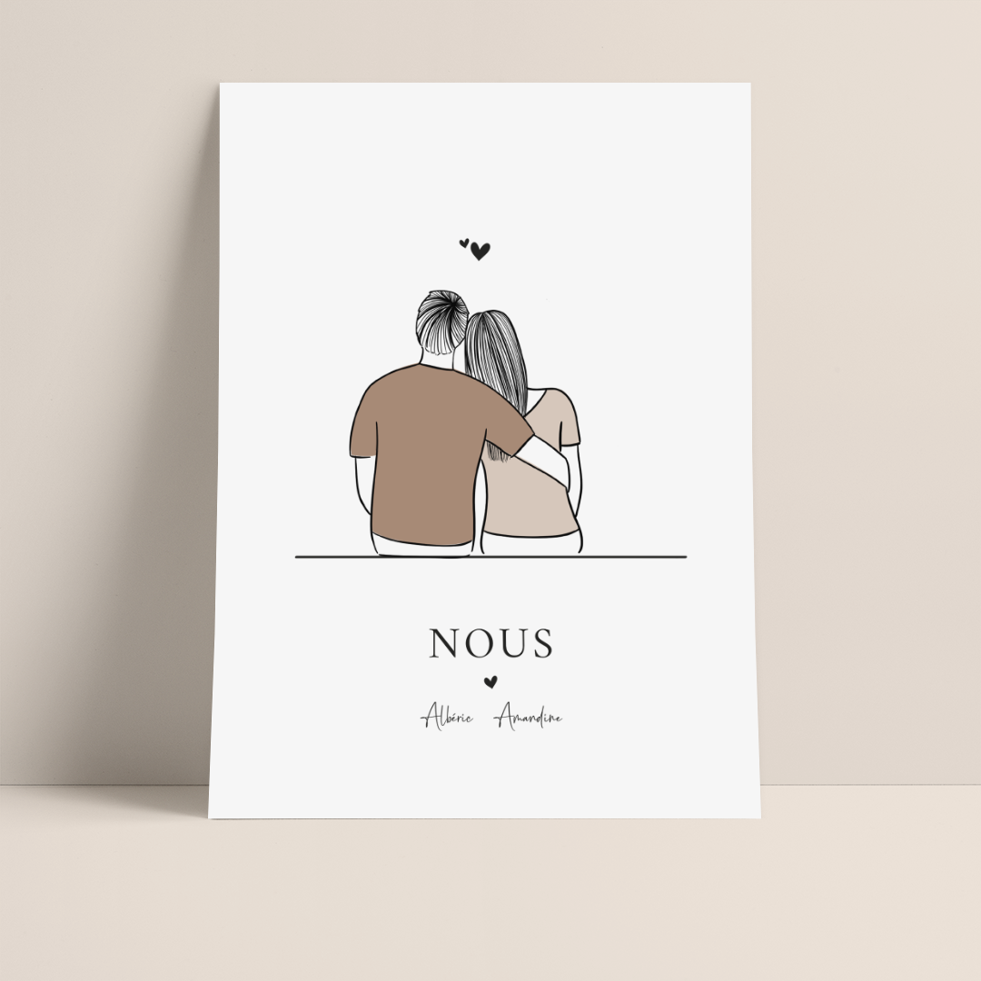 AFFICHE PERSONNALISÉE "COUPLE AMOUREUX" DE DOS