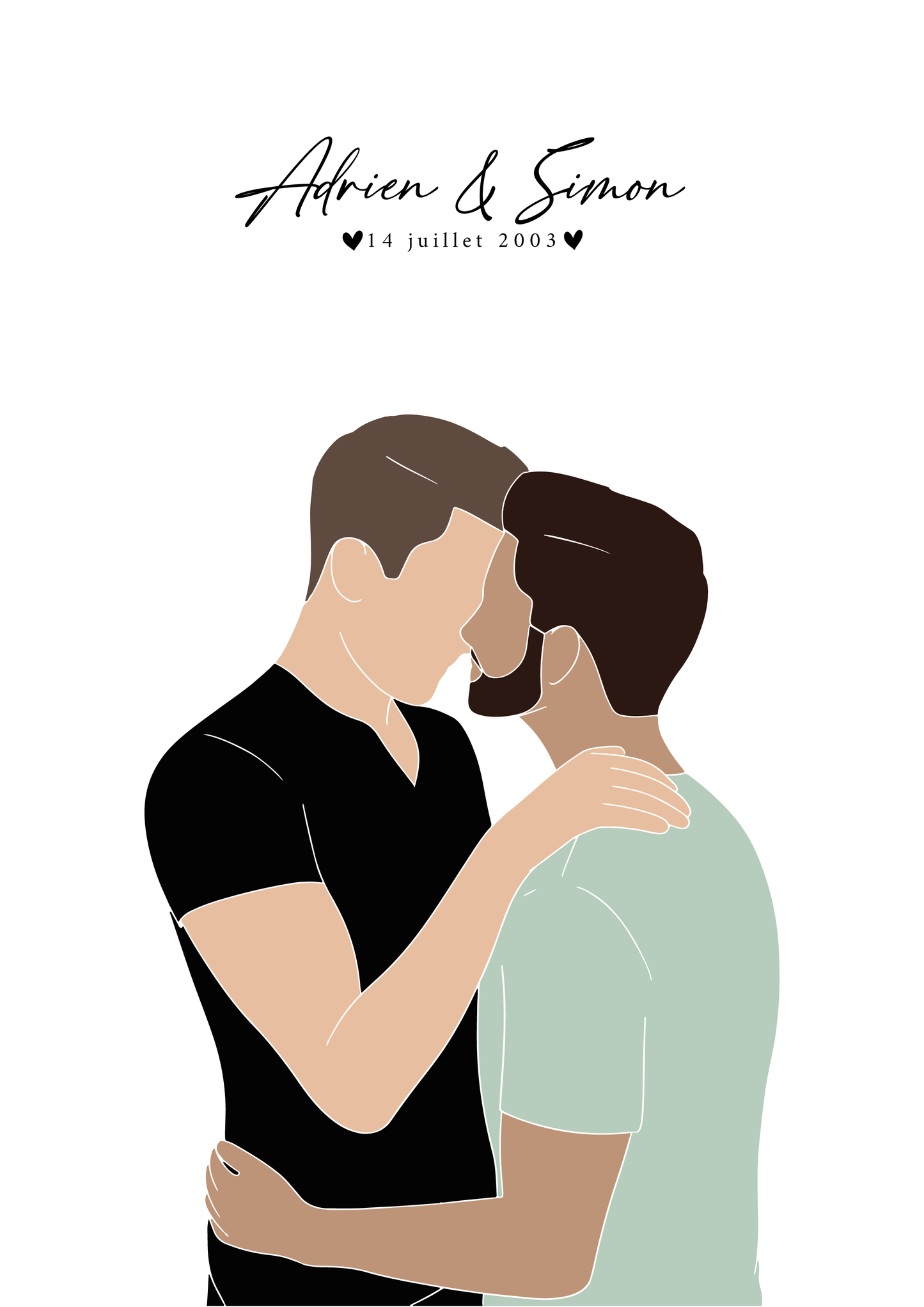 AFFICHE PERSONNALISÉE COUPLE D'HOMMES : UN CADEAU D'AMOUR UNIQUE