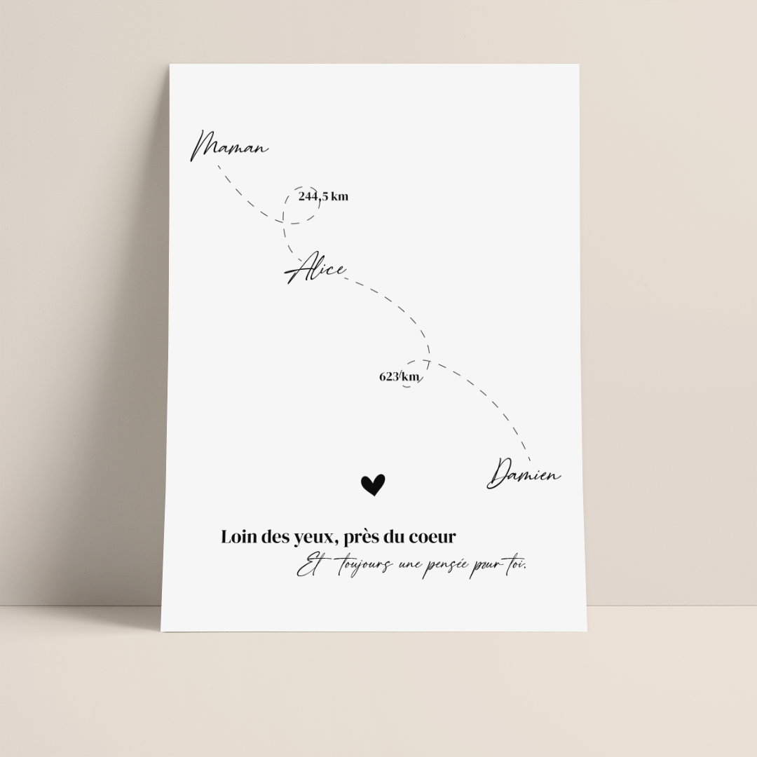 affiche personnalisée loin des yeux près du coeur noir