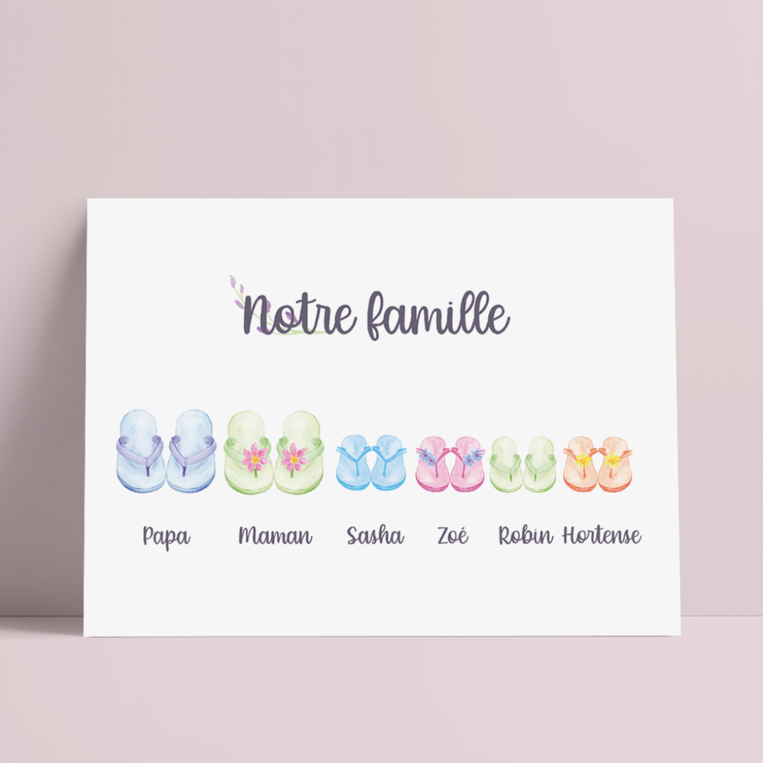 AFFICHE "TONGS PERSONNALISÉE" : UNE FAMILLE ORIGINALE ET COLORÉE