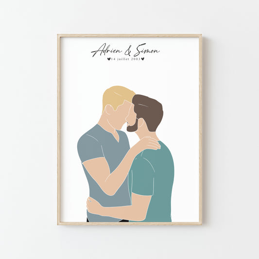 AFFICHE PERSONNALISÉE COUPLE D'HOMMES : UN CADEAU D'AMOUR UNIQUE