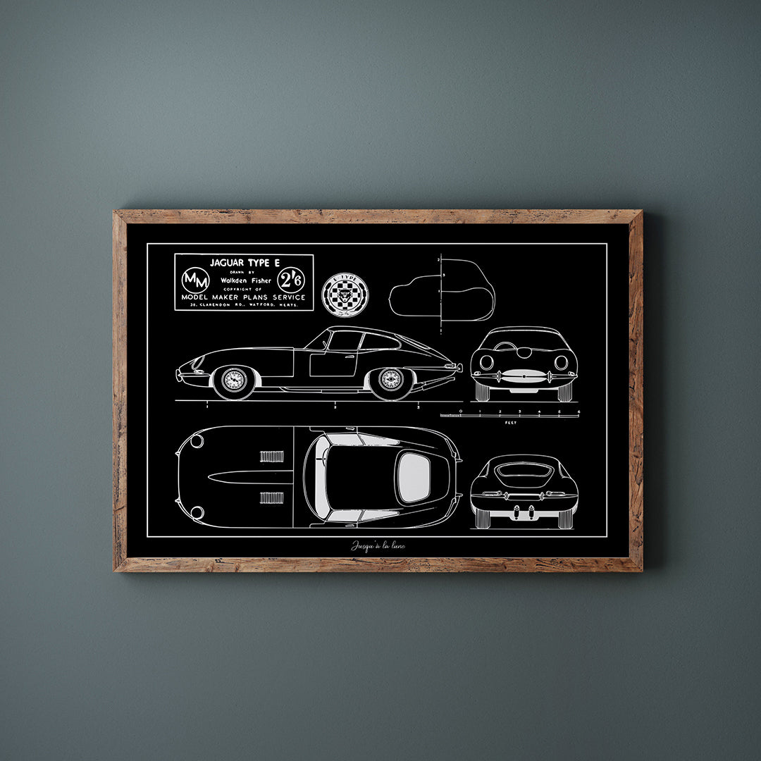 AFFICHE BLUEPRINT JAGUAR E-TYPE 1961