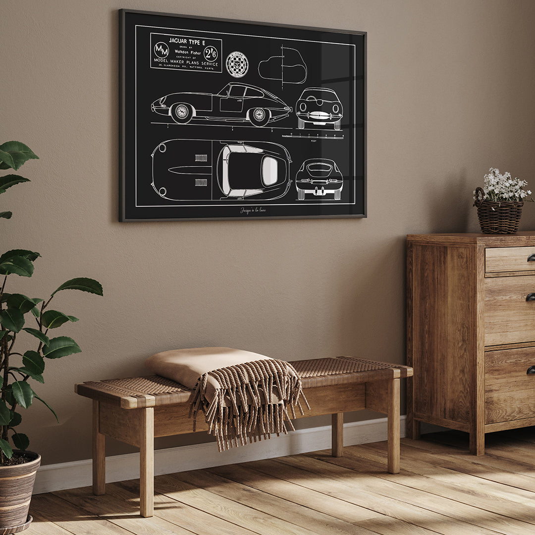 AFFICHE BLUEPRINT JAGUAR E-TYPE 1961