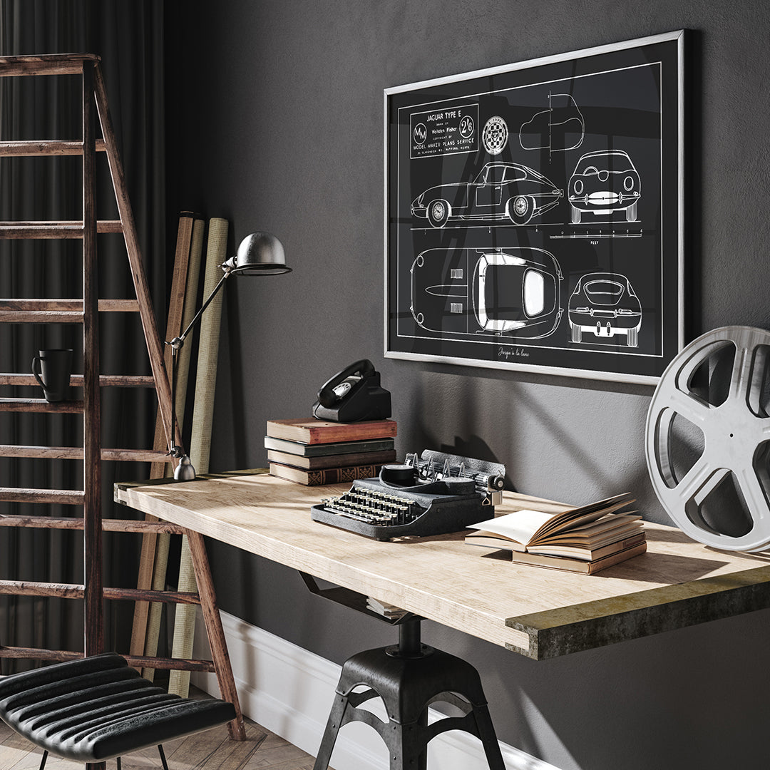 AFFICHE BLUEPRINT JAGUAR E-TYPE 1961