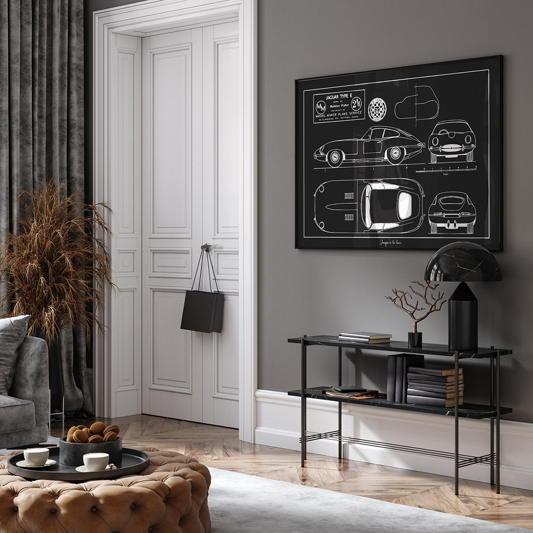 AFFICHE BLUEPRINT JAGUAR E-TYPE 1961