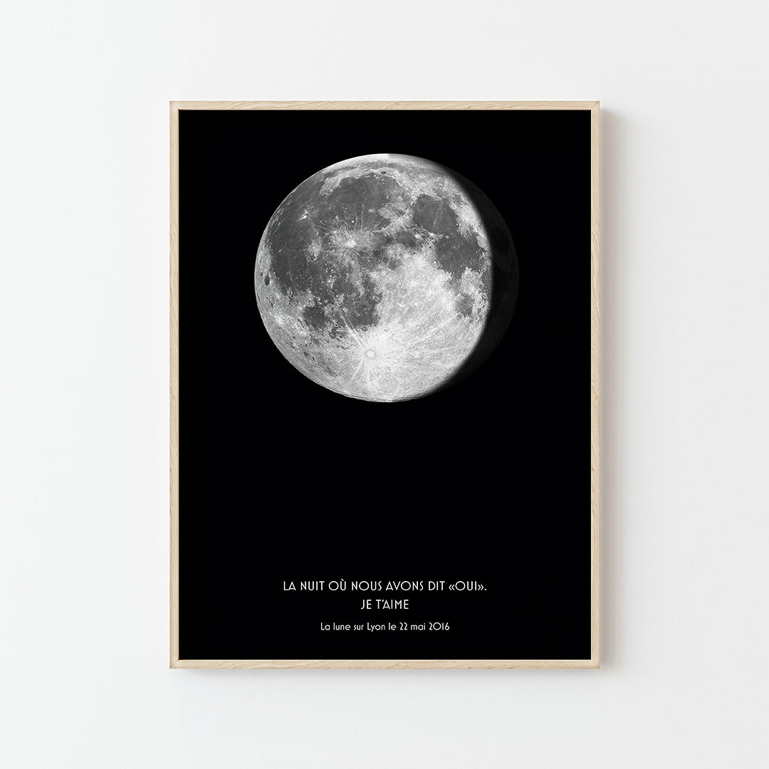 affiche lune personnalisée date lieu papier glossy noir blanc
