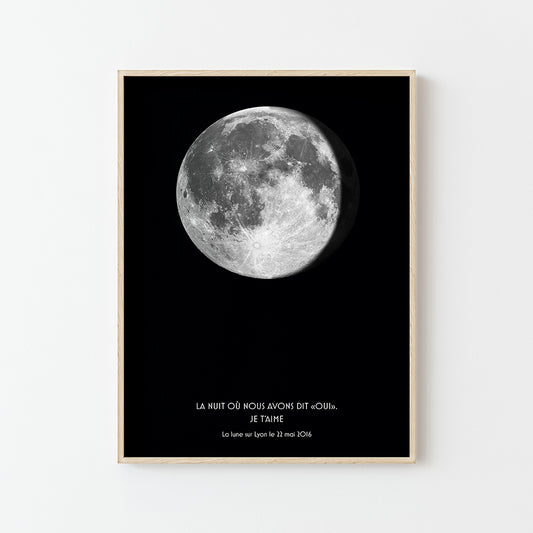 affiche lune personnalisée date lieu papier glossy noir blanc