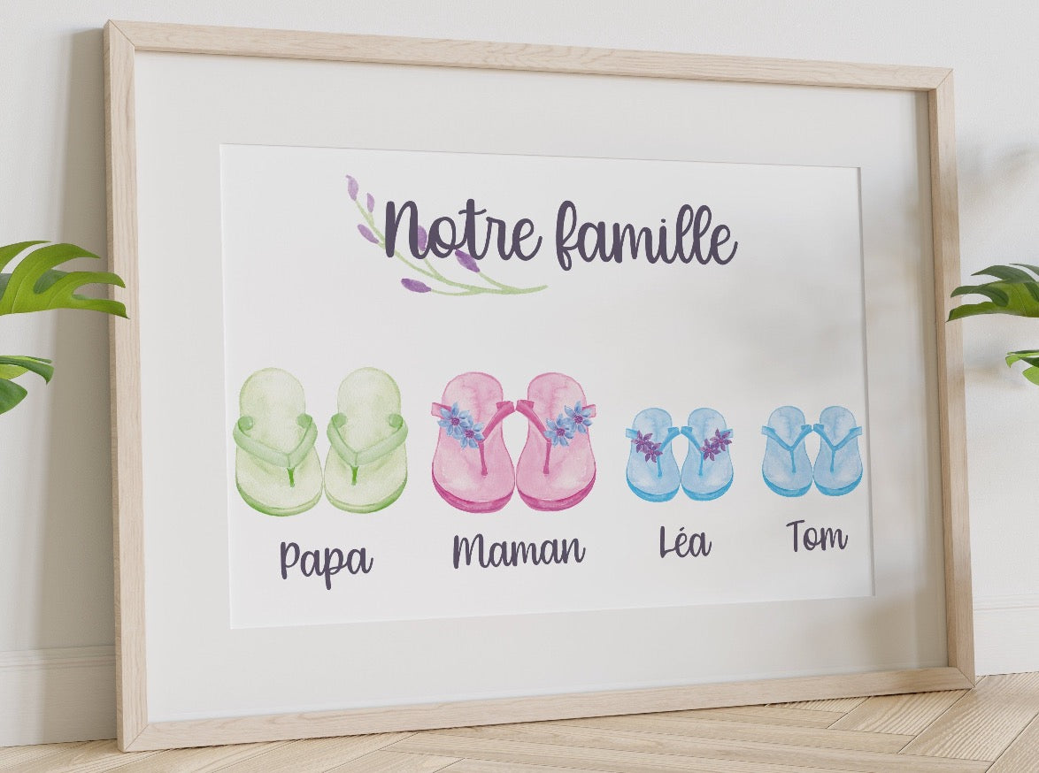 AFFICHE "TONGS PERSONNALISÉE" : UNE FAMILLE ORIGINALE ET COLORÉE