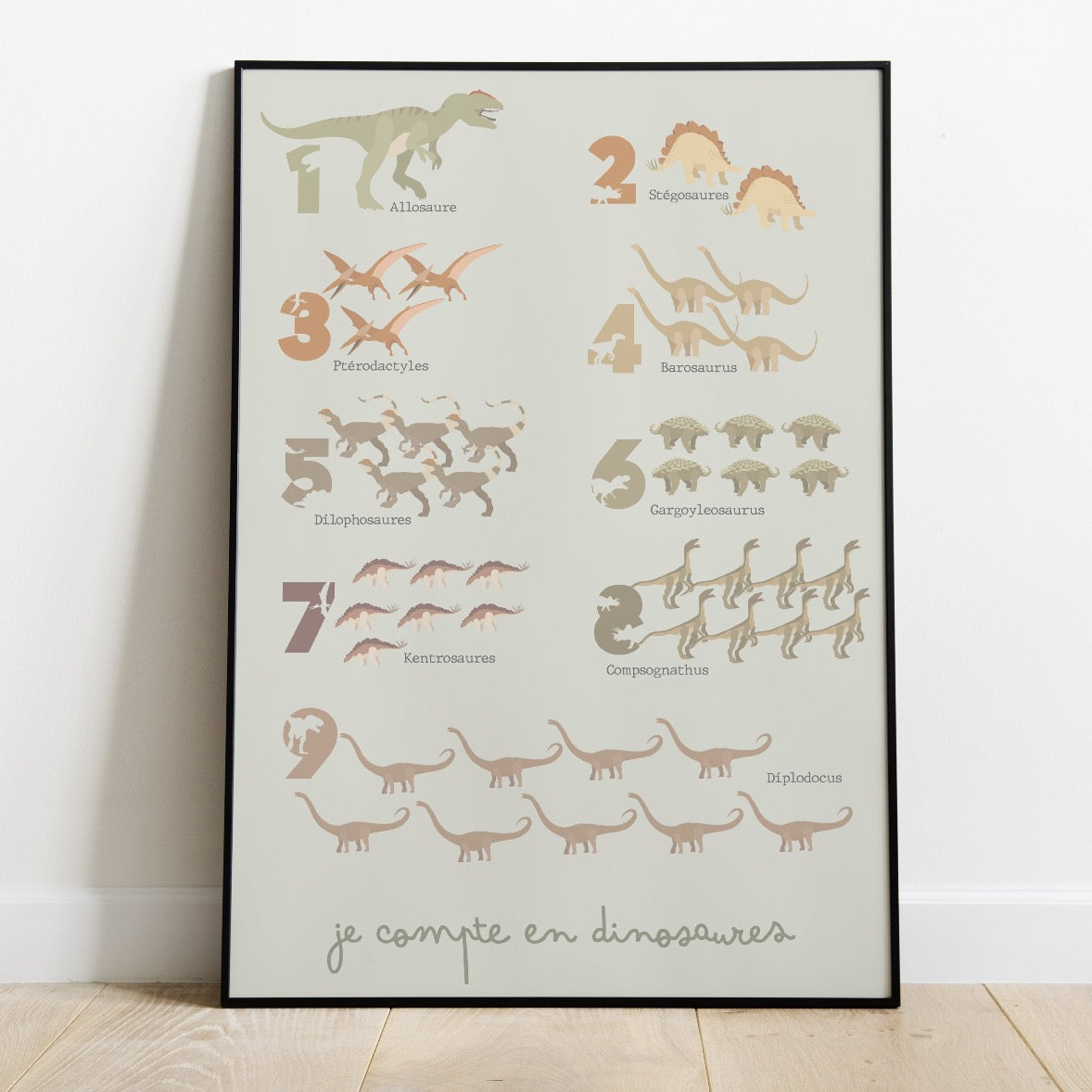 AFFICHE JE COMPTE EN DINOSAURE
