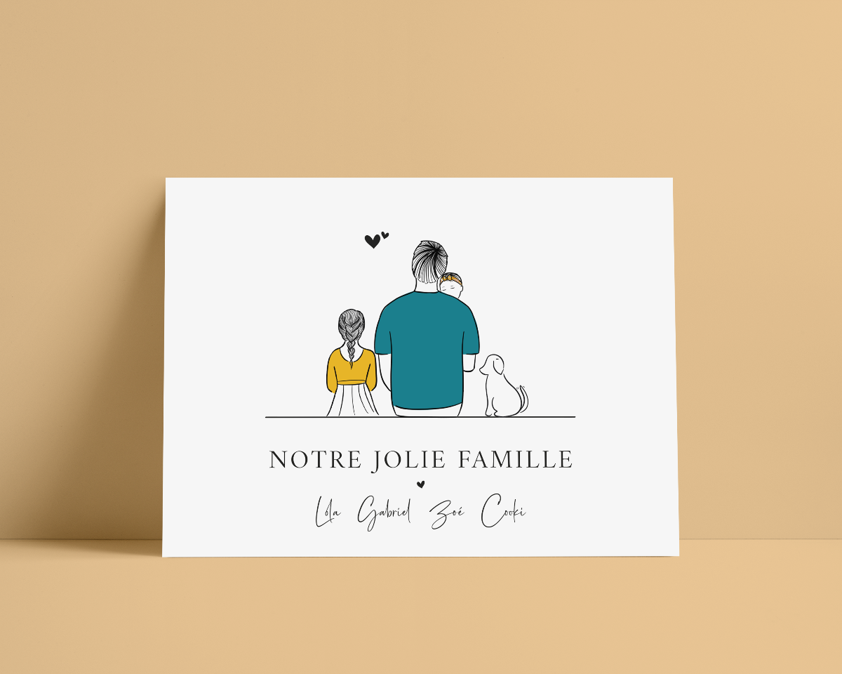 AFFICHE PORTRAIT DE FAMILLE DE DOS PERSONNALISABLE (jusqu'à 12 personnes)