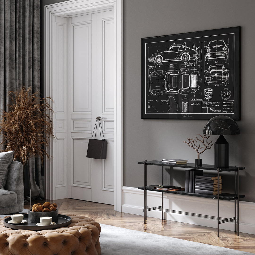 AFFICHE BLUEPRINT PORSCHE 911 TURBO