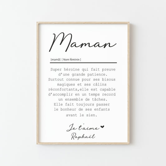 AFFICHE DEFINITION MAMAN avec ou sans touche métallisée ( Rose Gold ou Doré )