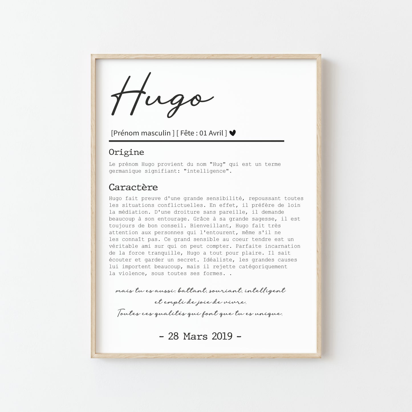 affiche personnalisee signification prenom hugo origine caractere date naissance