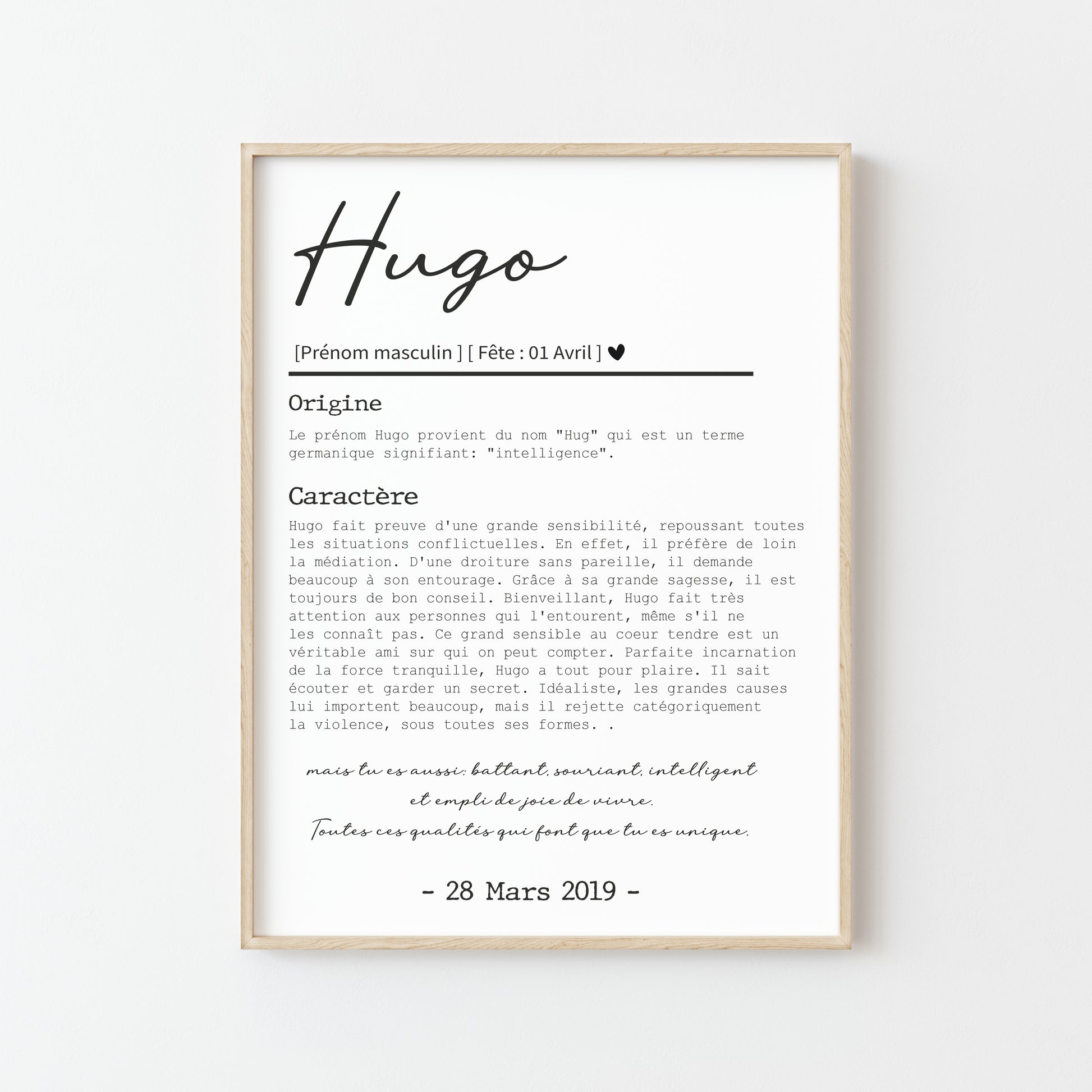 affiche personnalisee signification prenom hugo origine caractere date naissance