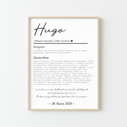 affiche personnalisee signification prenom hugo origine caractere date naissance