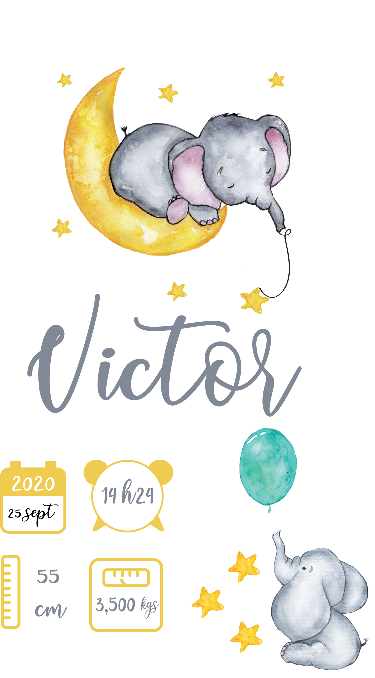 AFFICHE DE NAISSANCE PERSONNALISÉE "ÉLÉPHANT"