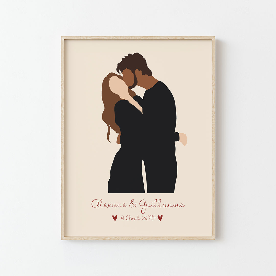 affiche personnalisée couple embrasse moi design minimaliste beige