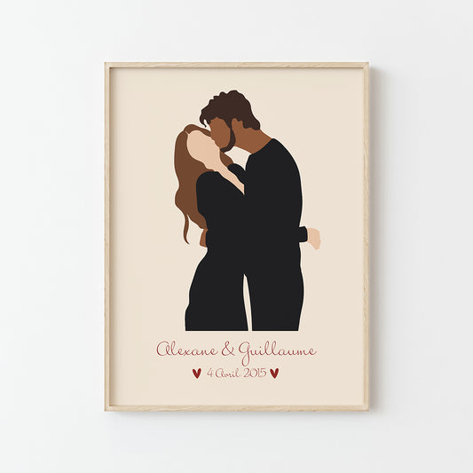 affiche personnalisée couple embrasse moi design minimaliste beige