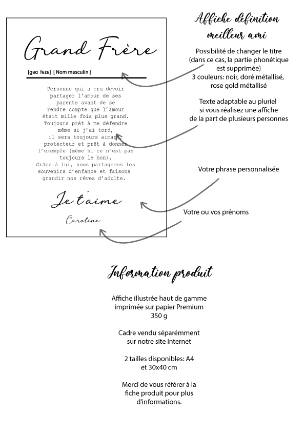AFFICHE DEFINITION GRAND FRERE avec ou sans touche métallisée ( Rose Gold ou Doré)