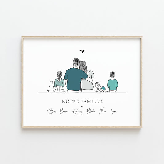 affiche portrait famille personnalisable 12 personnes minimaliste dessin trait
