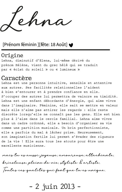 AFFICHE SIGNIFICATION PRENOM avec ou sans touche métallisée ( Rose Gold ou Doré )