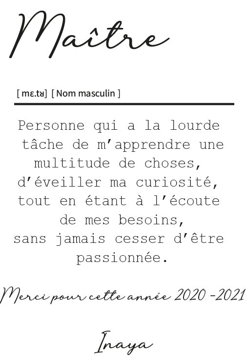 AFFICHE DÉFINITION MAÎTRE : LE CADEAU PARFAIT POUR LA FIN D'ANNÉE SCOLAIRE
