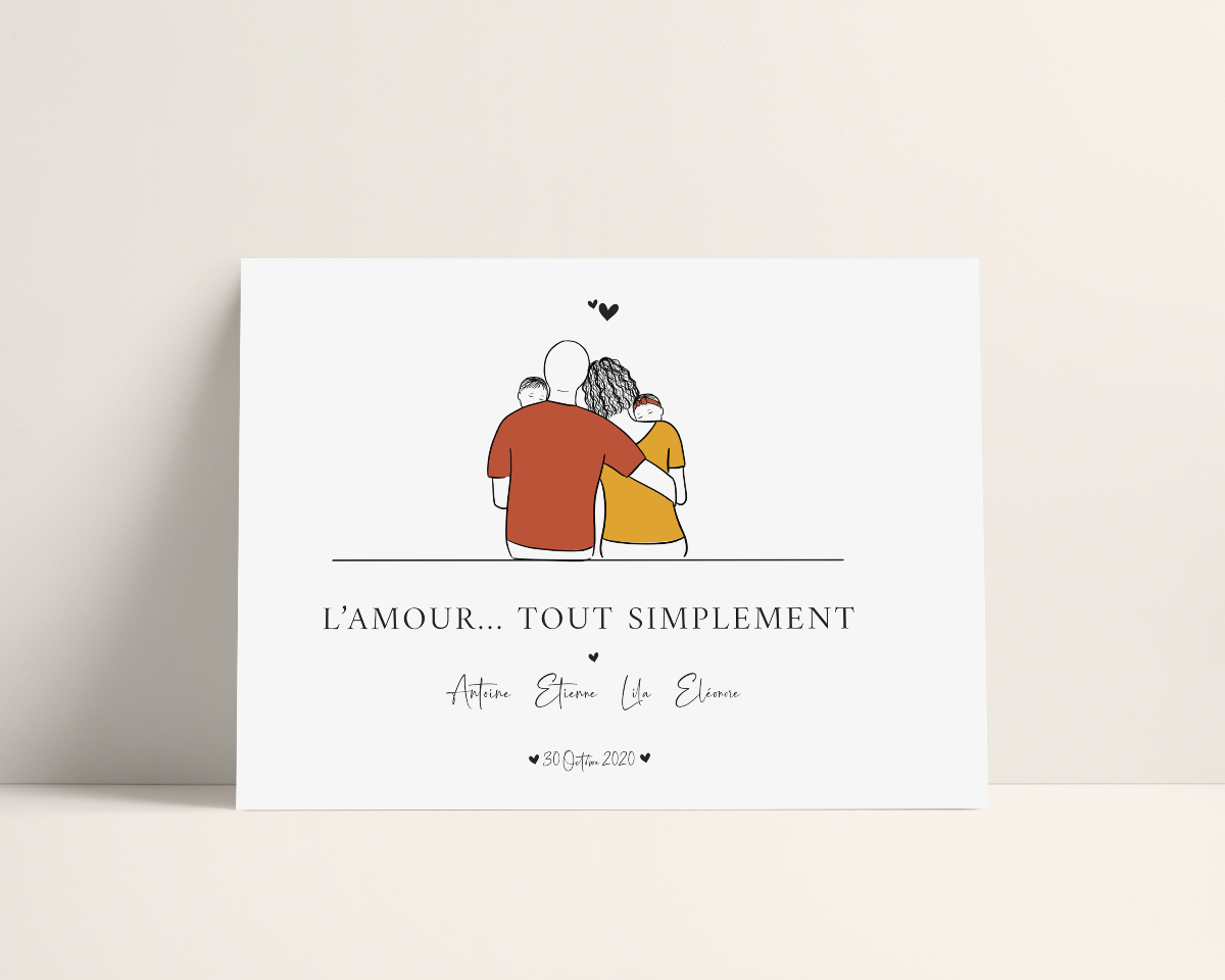 AFFICHE PORTRAIT DE FAMILLE DE DOS PERSONNALISABLE (jusqu'à 12 personnes)