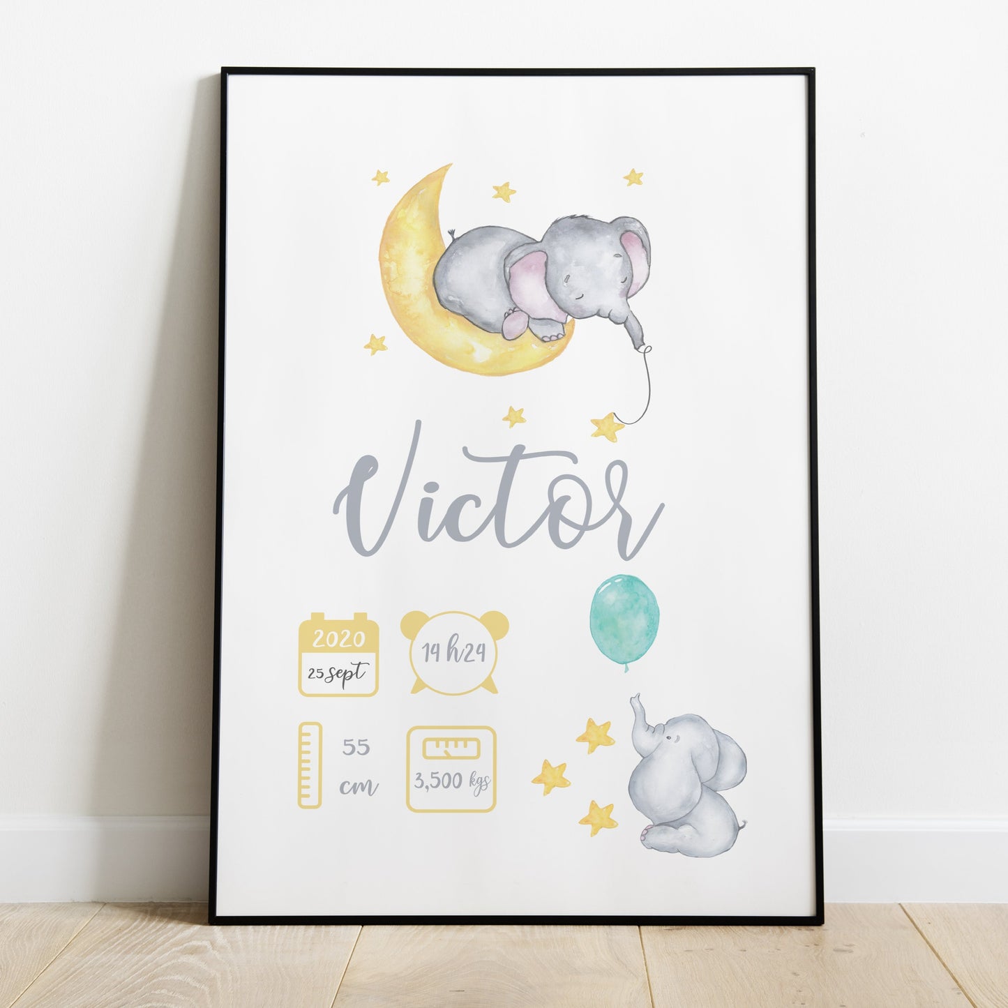 AFFICHE DE NAISSANCE PERSONNALISÉE "ÉLÉPHANT"