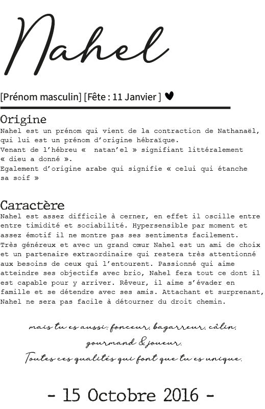 AFFICHE SIGNIFICATION PRENOM avec ou sans touche métallisée ( Rose Gold ou Doré )