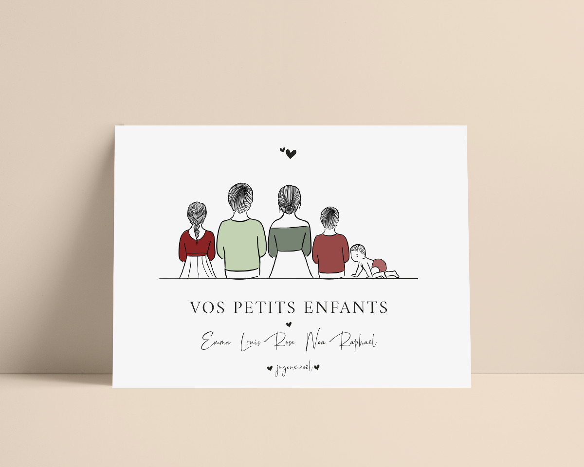 AFFICHE PORTRAIT DE FAMILLE DE DOS PERSONNALISABLE (jusqu'à 12 personnes)