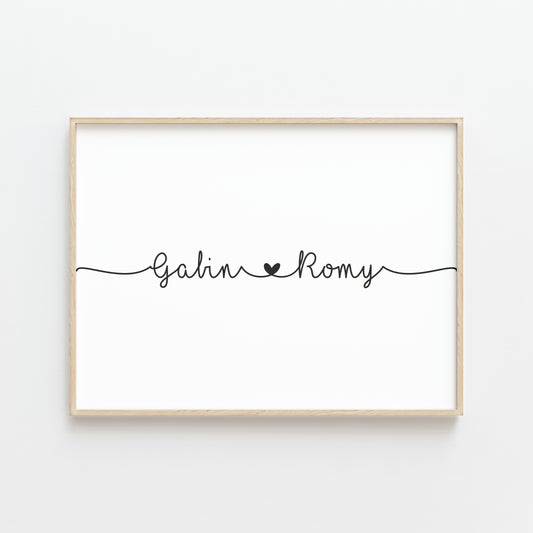 affiche personnalisee prenoms amoureux calligraphie minimaliste cadeau couple