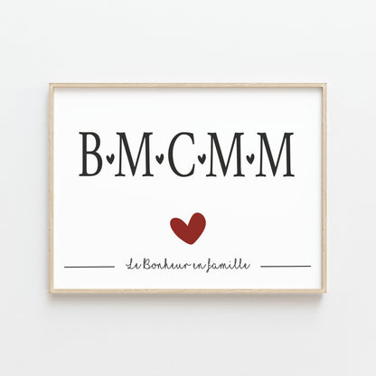 Affiche "Initiales Famille" – Édition Cœurs Enlacés