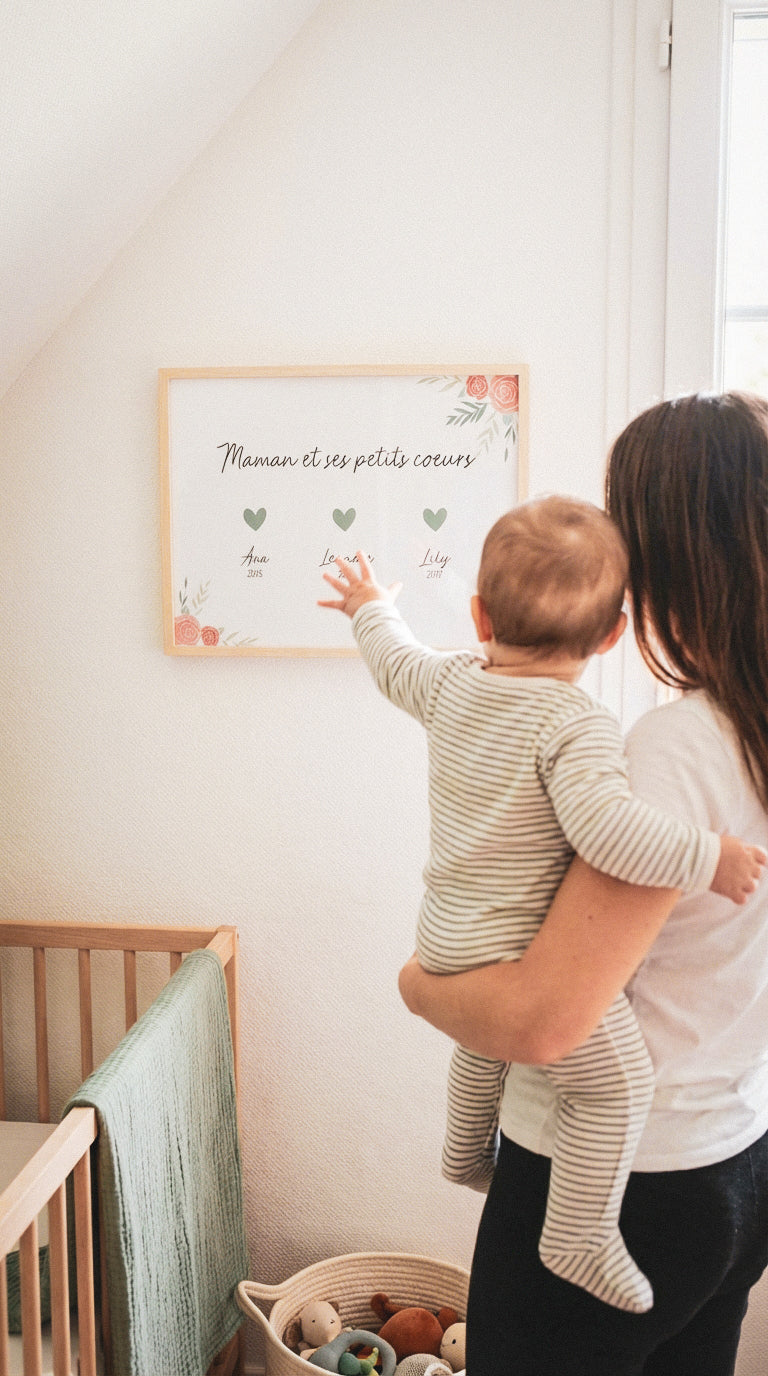 Affiche "Maman et ses Petits Cœurs" – Édition Bouquet d'Amour