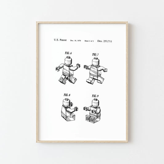 Affiche de brevet Lego vintage en noir et blanc