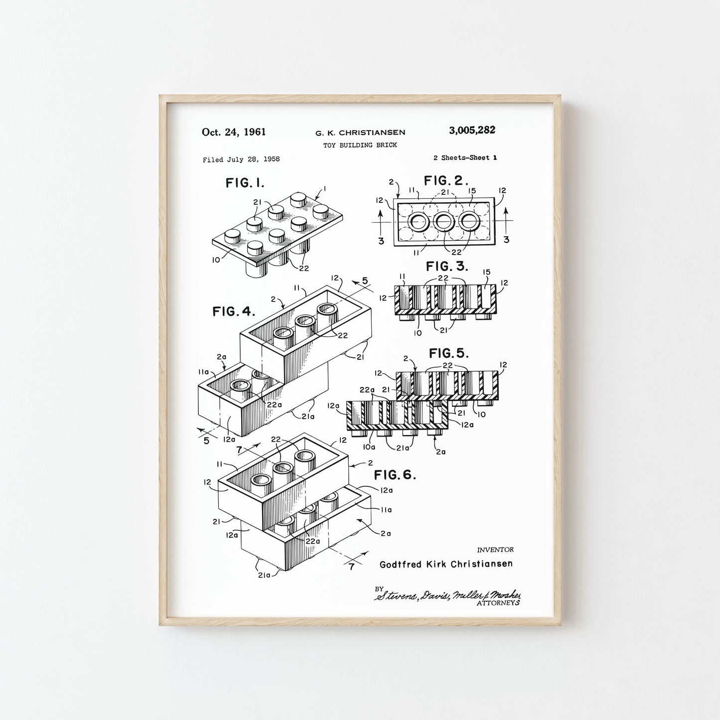 Affiche de Brevet Lego Block I - Noir & Blanc